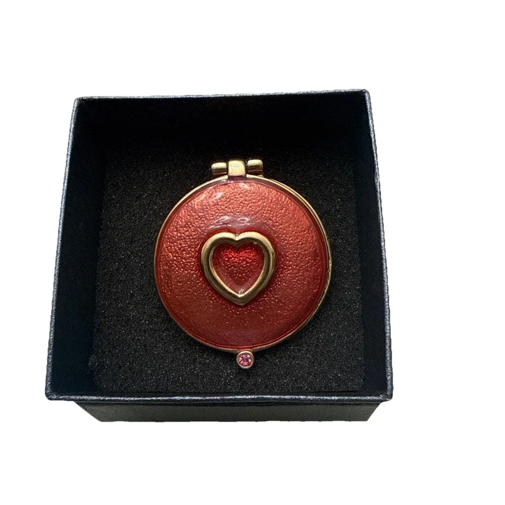 Vintage pearl enamel encased Trinket / Pill box container hinged enamel red gold